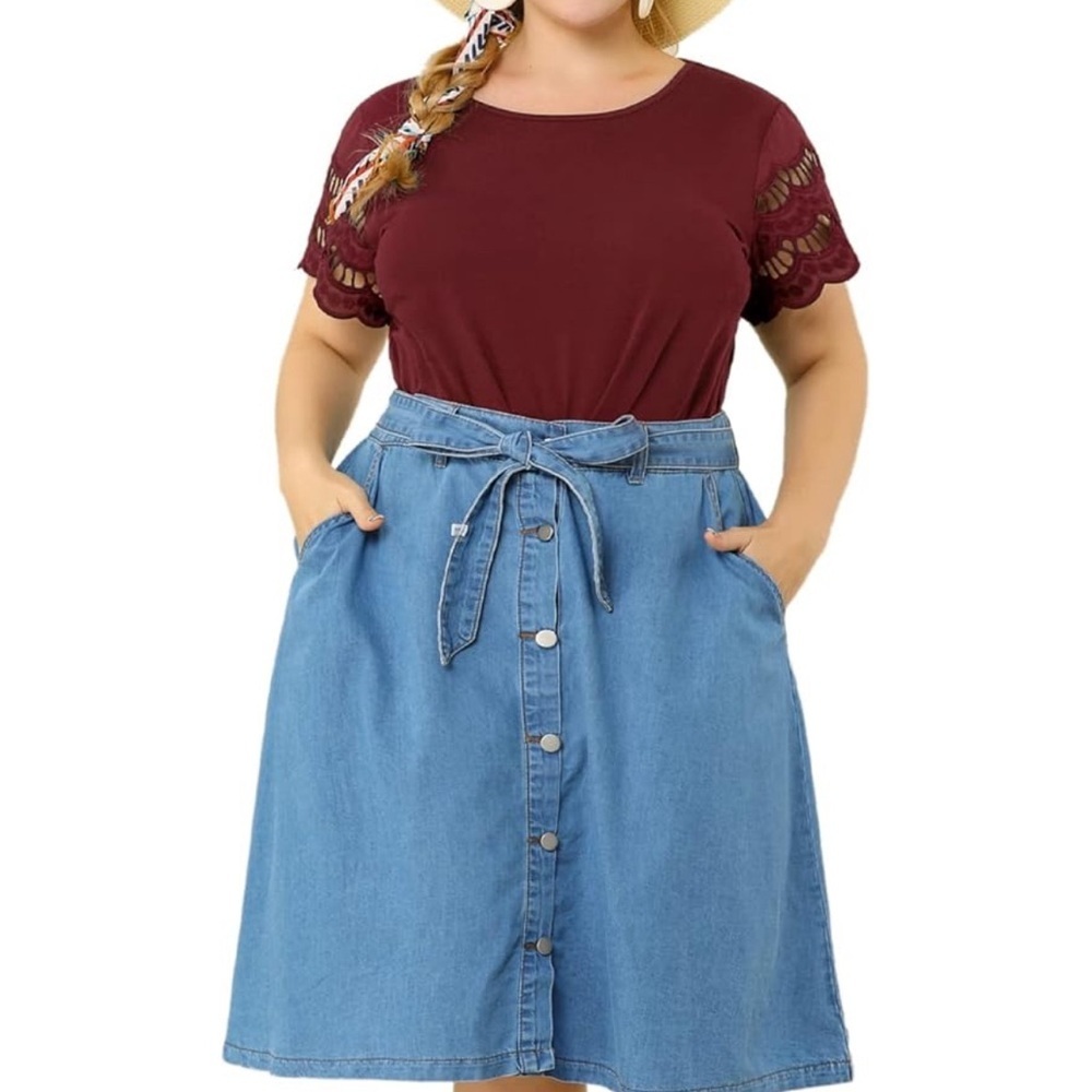 Women's Maroon embroidered Flutter Sleeve Blouse Plus size 2X - Picture 3 of 10